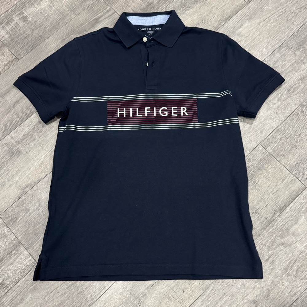 Tommy Hilfiger Navy Polo Shirt with Red and White Accents